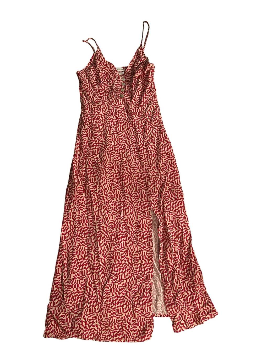 Urban Outfitters Red Geometric Print Button-Front Maxi Dress Size XS - Picture 1 of 5